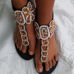 Made in Rwanda Flat sandals /leather sandals / women fashion / her gift / beaded sandals