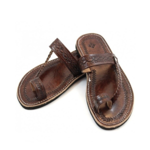 Genuine Leather Flip-flop with Engraved Patterns Handmade